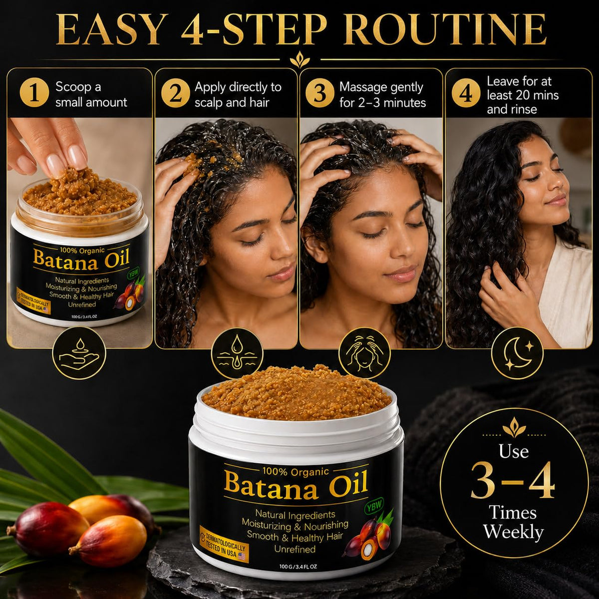 YBW Batana on bathroom shelf for natural self-care display