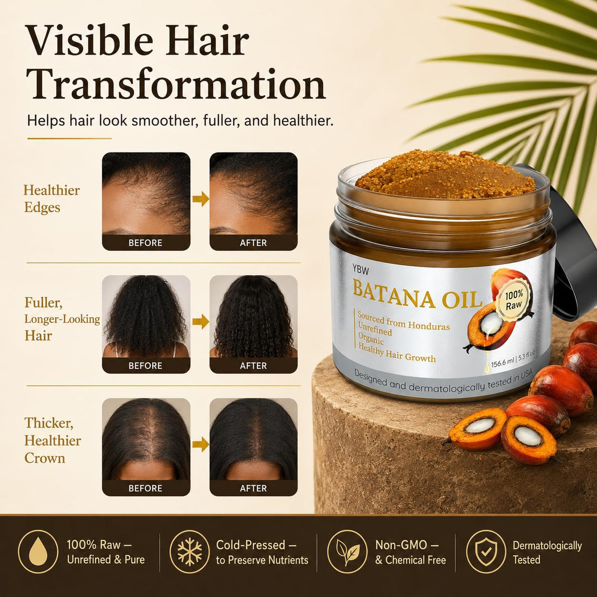 YBW Batana oil applied with scalp massage showing circulation benefit and scalp nourishment