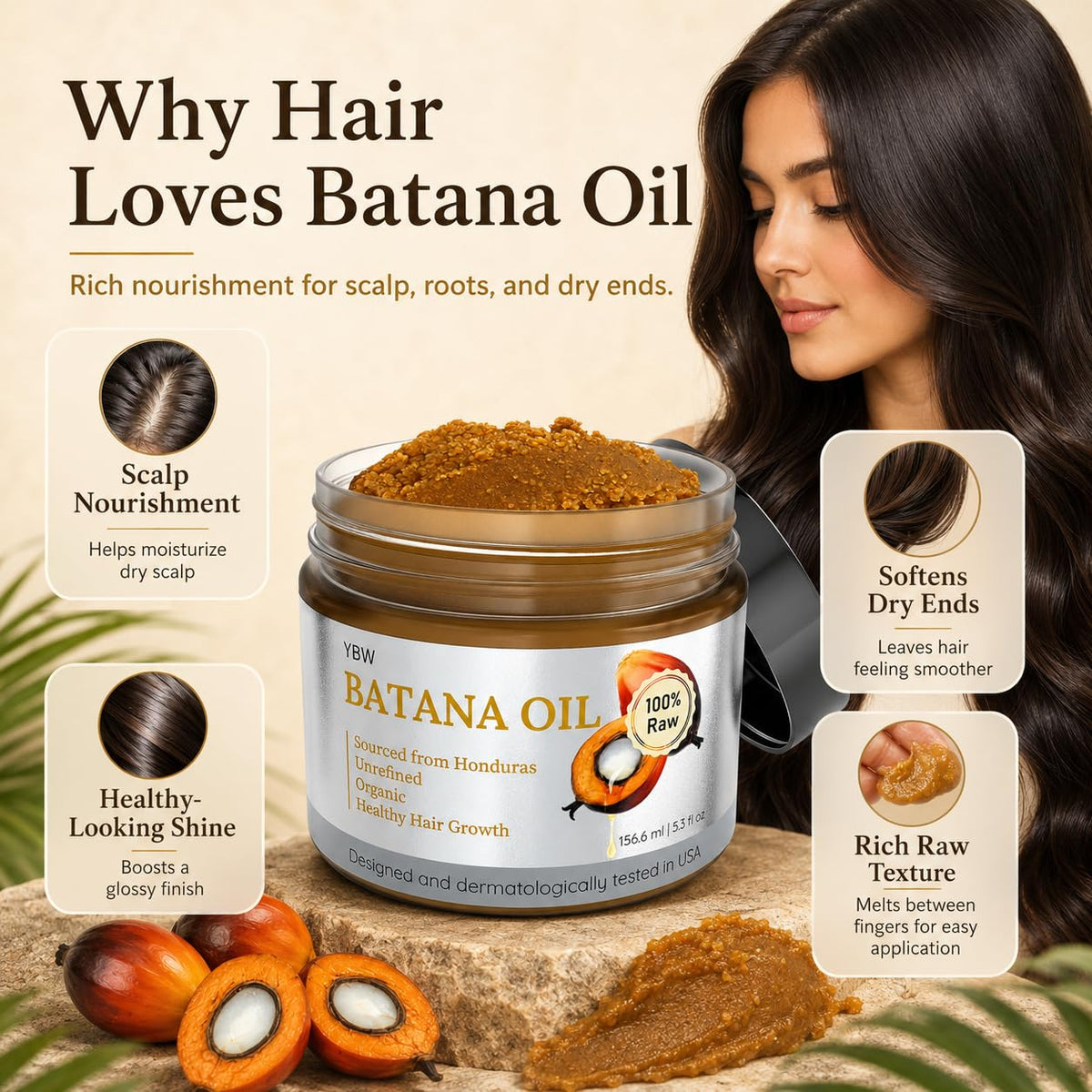 YBW Batana oil before and after hair ends demonstrating reduced split ends benefit