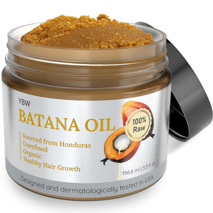 YBW Batana oil jar front view showing paste and natural packaging benefit hydration