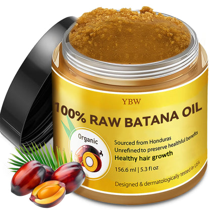 YBW jar front view showing raw batana paste and natural packaging benefits