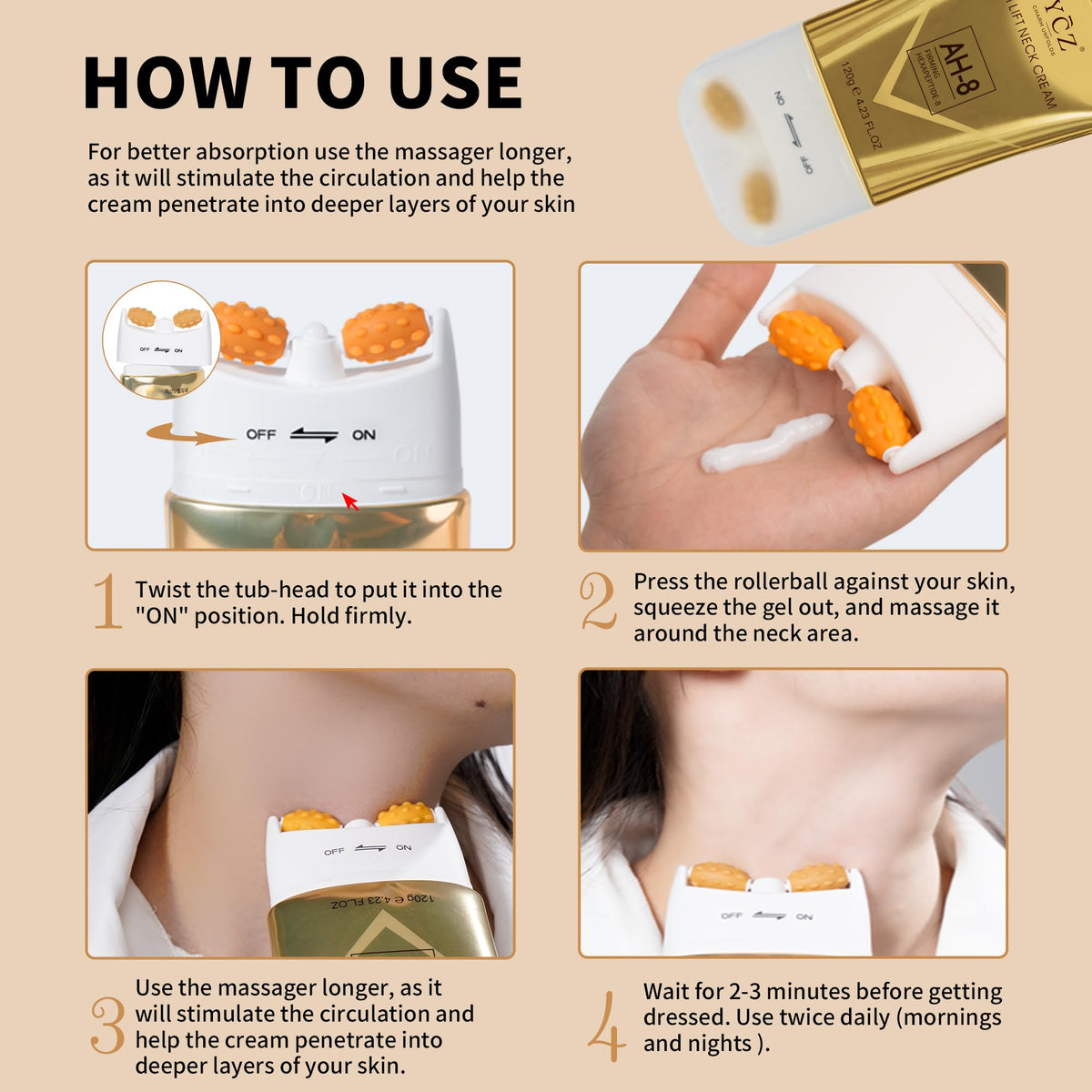 Ycz neck mask on skin illustrating easy 10–20 minute treatment and hydration