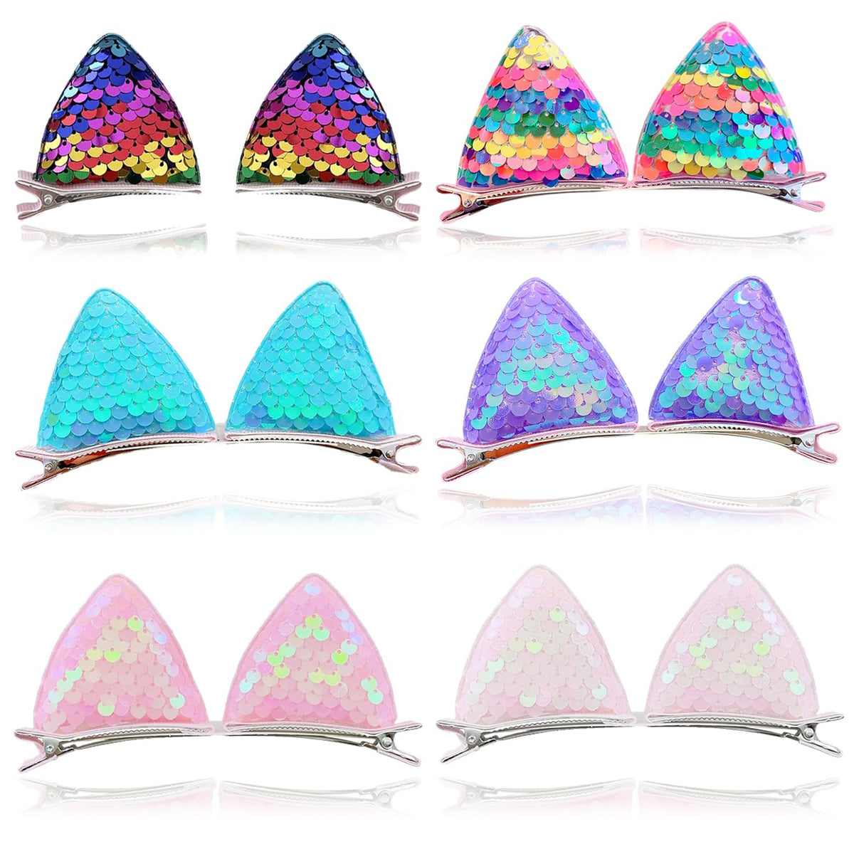 YDDXAQHB front packaging showing 12 glitter cat ear clips, easy outfit coordination