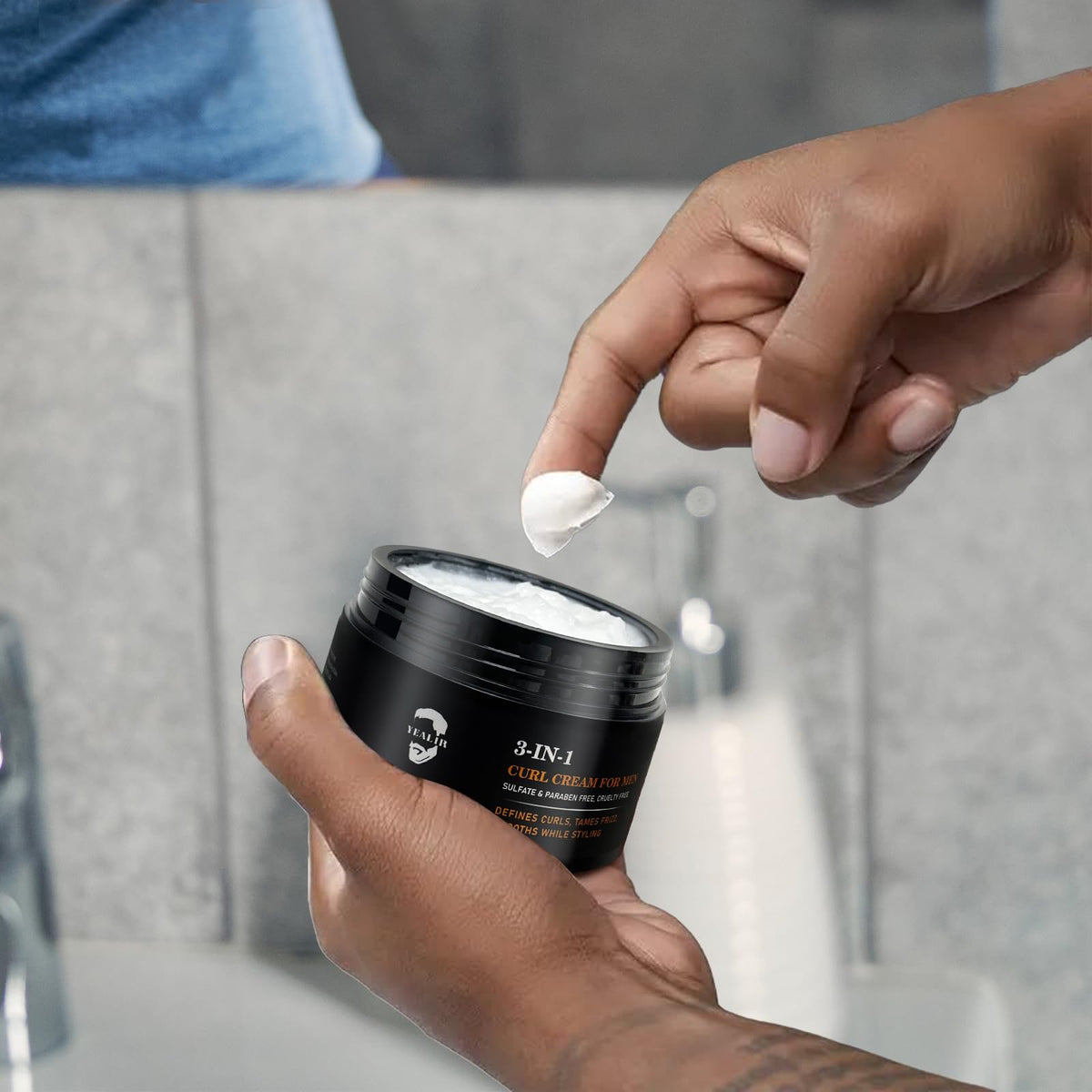 YEALIR on bathroom counter in morning routine suggesting fast styling benefit