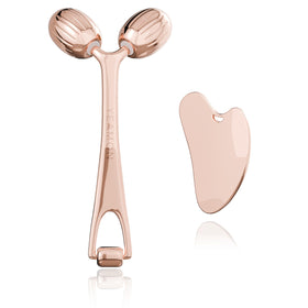 Yeamon front view of roller and gua sha set showing complete kit and packaging benefit