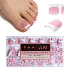 YeeLam front packaging showing 240-piece matte berry pink set, ready for pedicures
