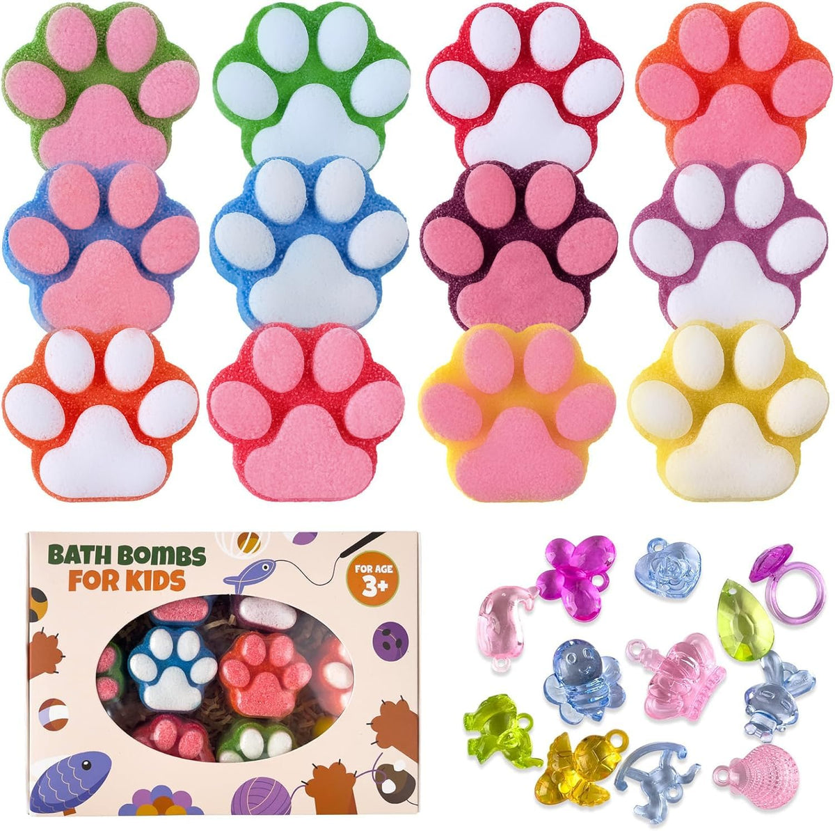 Yekery front packaging showing 12 paw bath bombs and gift-ready box