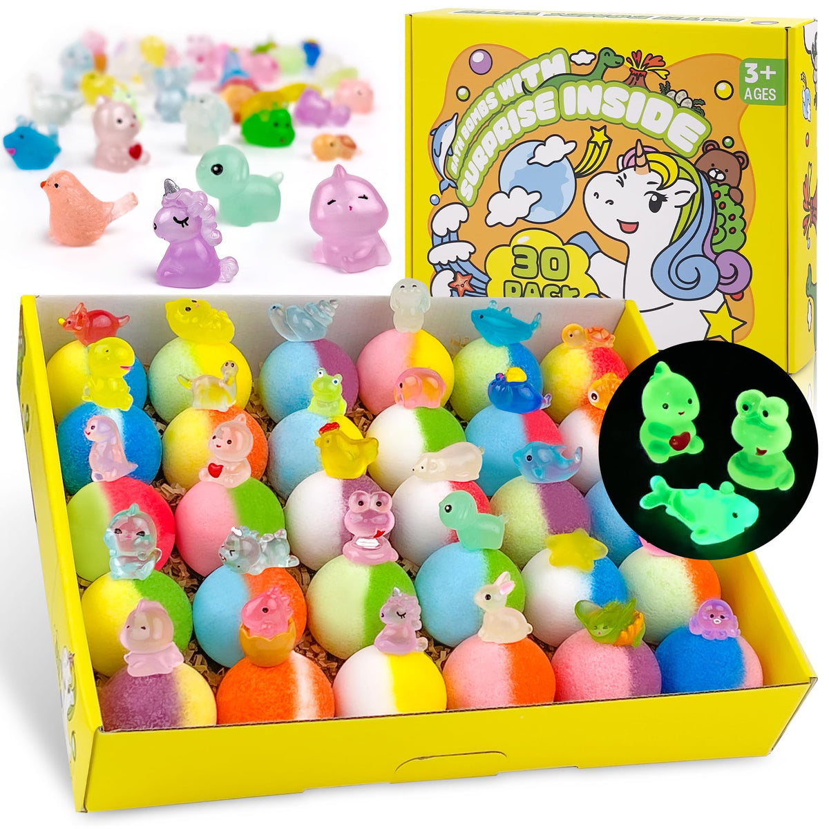 Yekery front packaging showing 30-piece gift box and colorful bath bombs brightens gifting