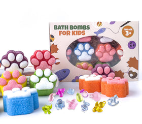 Yekery children enjoying a bubbly bath with paw bath bombs, playful experience