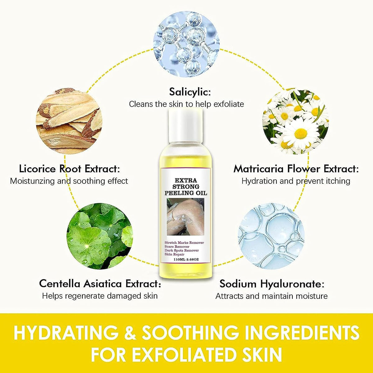 Generic hand applying the oil to arm illustrating safe at-home exfoliation and convenience