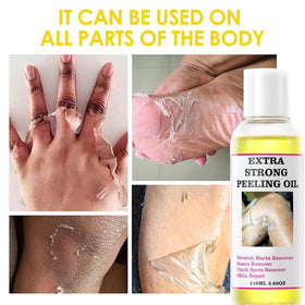 Generic peeling oil pouring texture demonstrating hydrating, exfoliating action
