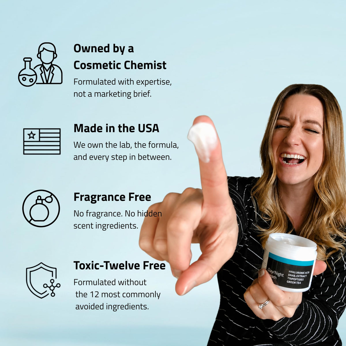 YEOUTH applying cream to neck and face for visible smoothing benefits