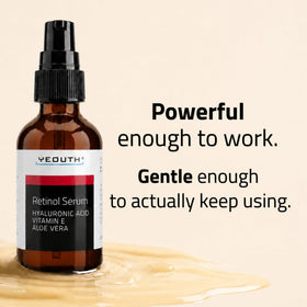 YEOUTH retinol serum texture droplet on fingertip, highlights lightweight hydration