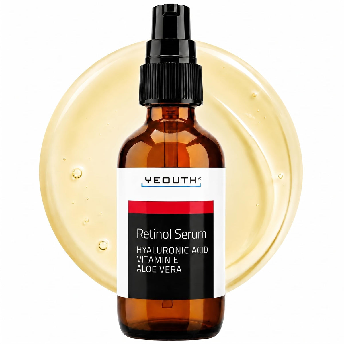 YEOUTH retinol serum front packaging shows bottle and label, clear anti-aging benefit