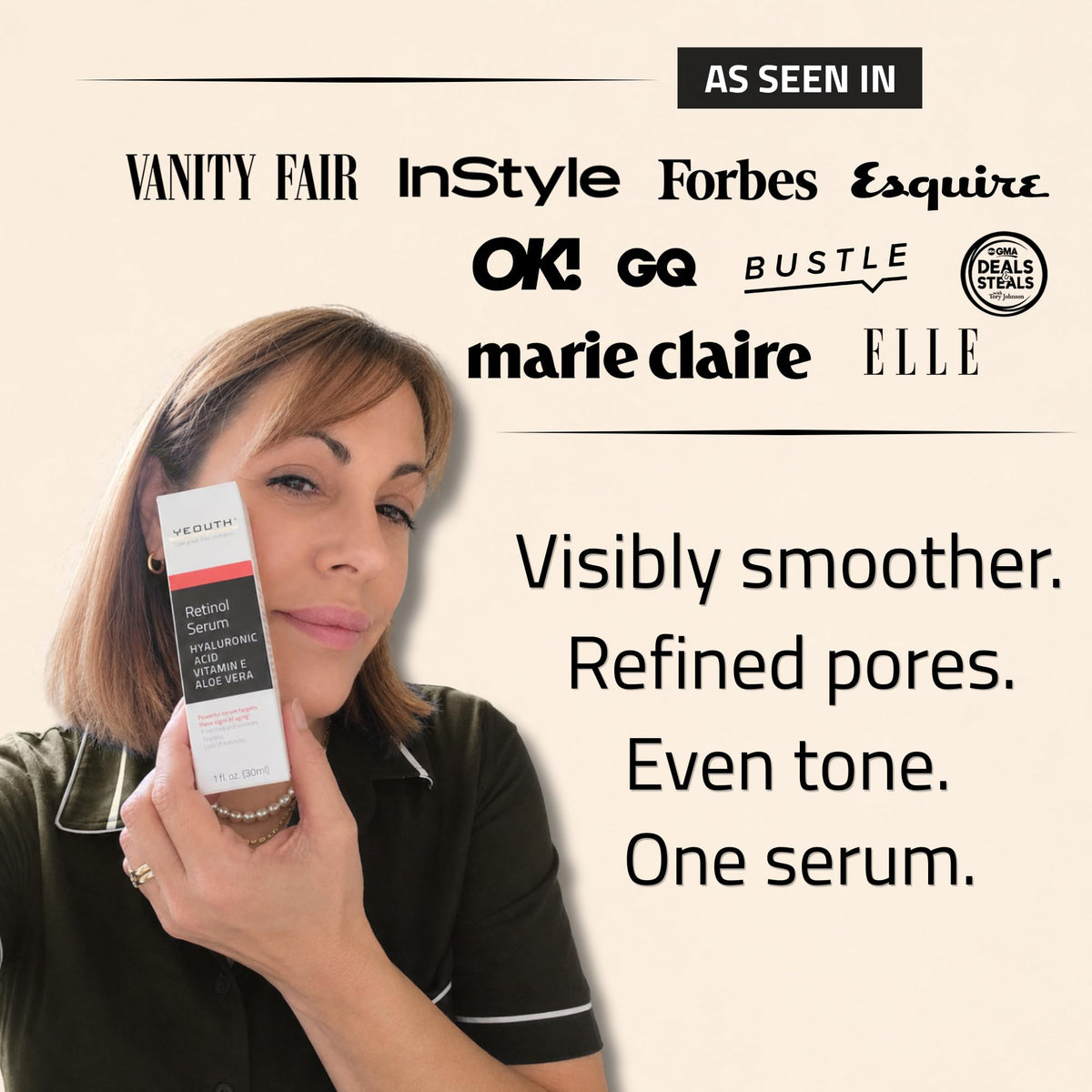 YEOUTH product with hyaluronic acid and vitamin E ingredients displayed