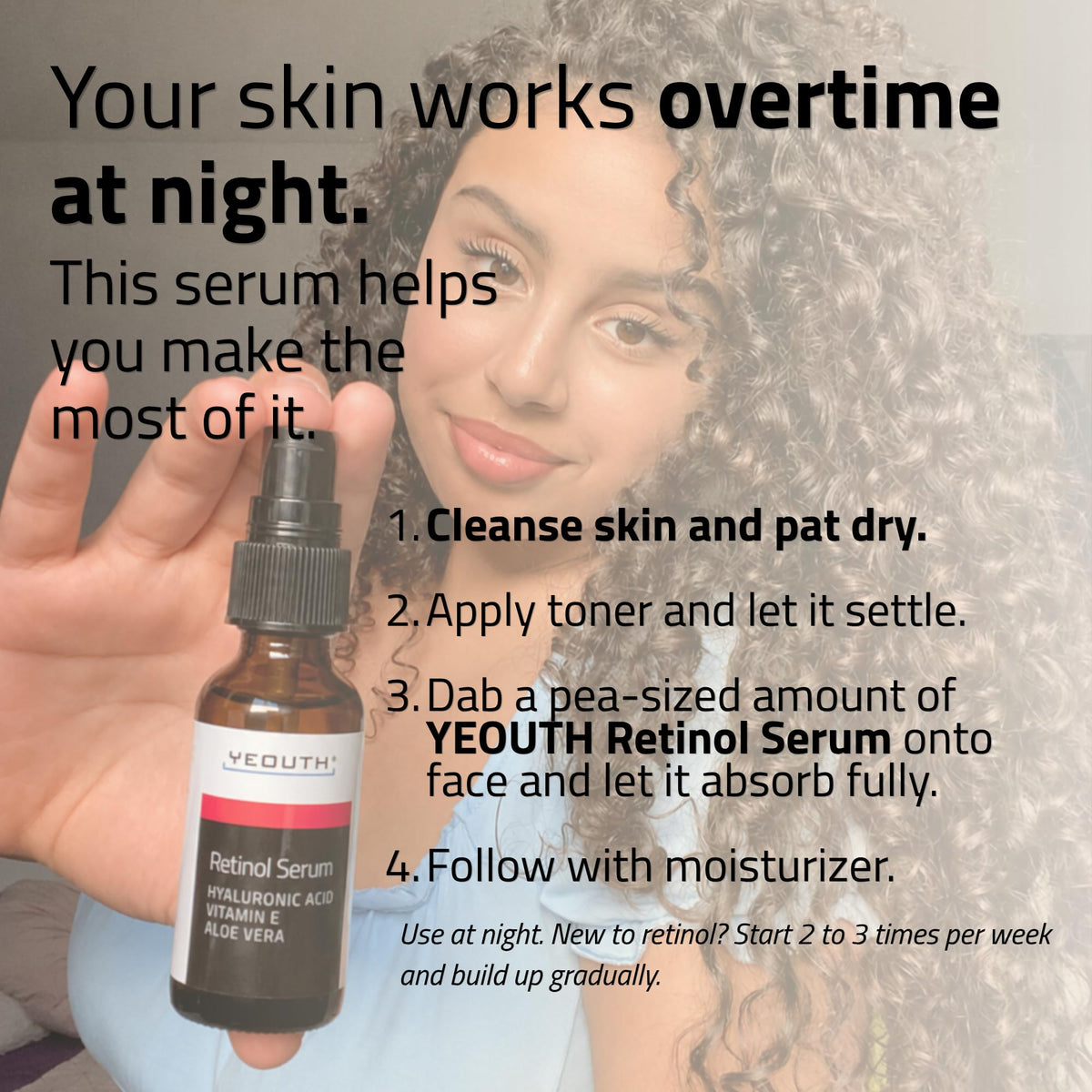YEOUTH serum as part of a nighttime skincare routine boosting results