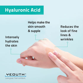 YEOUTH clear serum texture close-up showing lightweight non-greasy finish