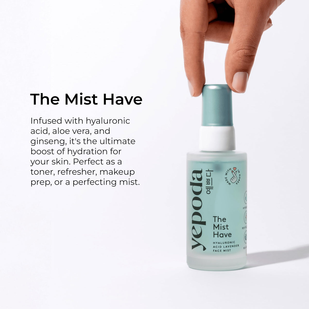 Yepoda fine mist spray action dispersing hydrating particles for even coverage