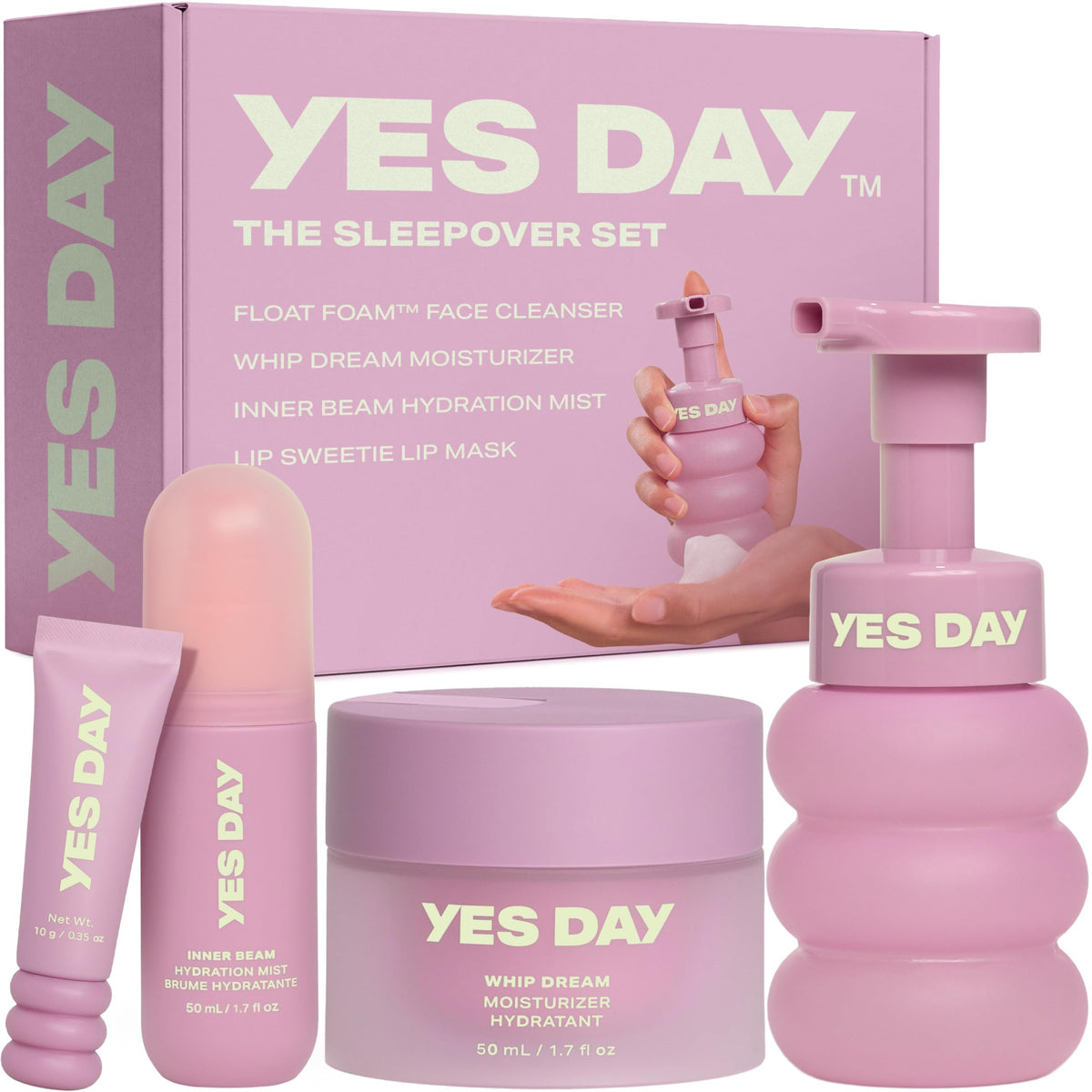 YES DAY front packaging showing full sleepover kit and benefits