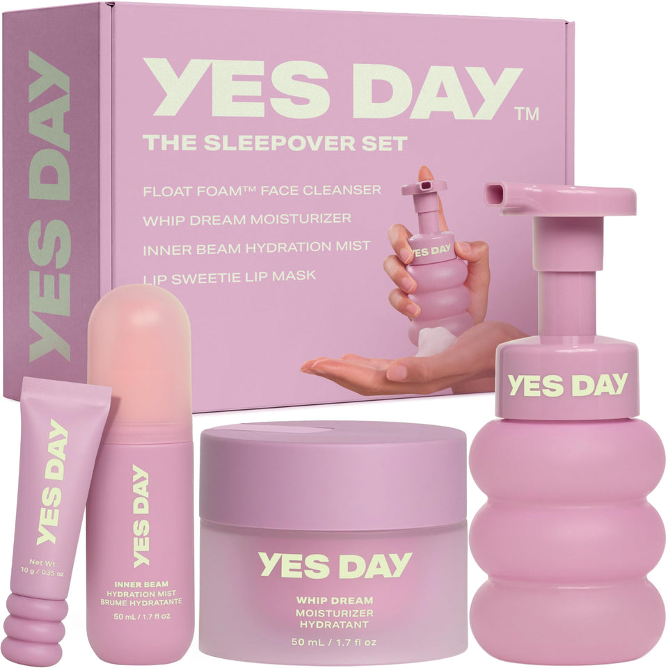 YES DAY front packaging showing full sleepover kit and benefits