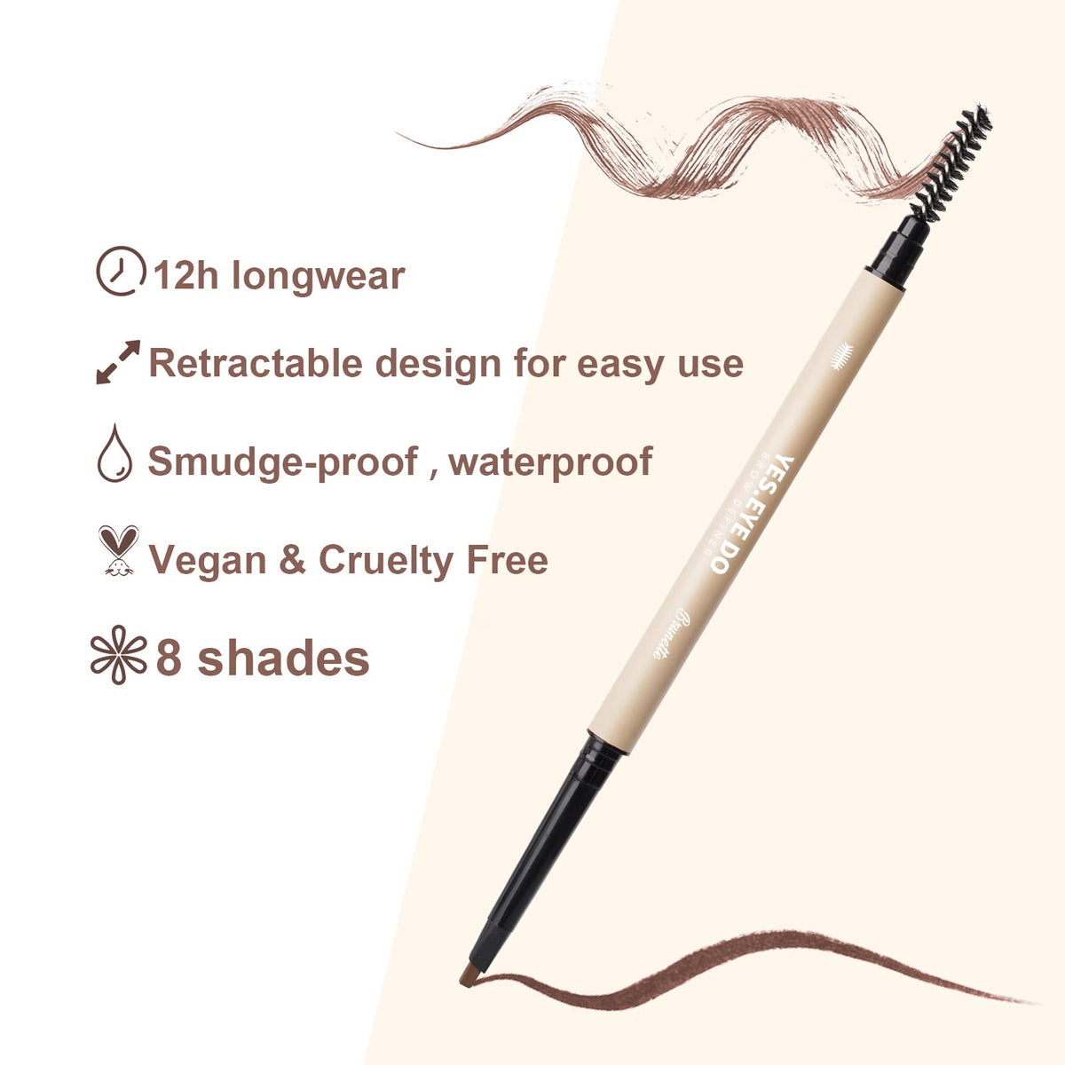 YES.EYE DO pencil held in hand to show compact scale and portability
