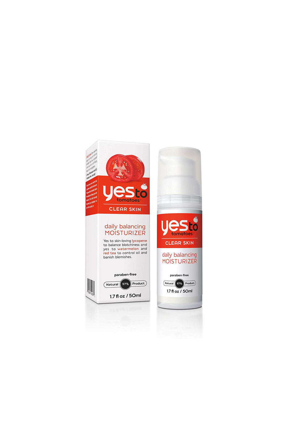Yes To Tomatoes front packaging tube showing product label and size benefit: easy daily use