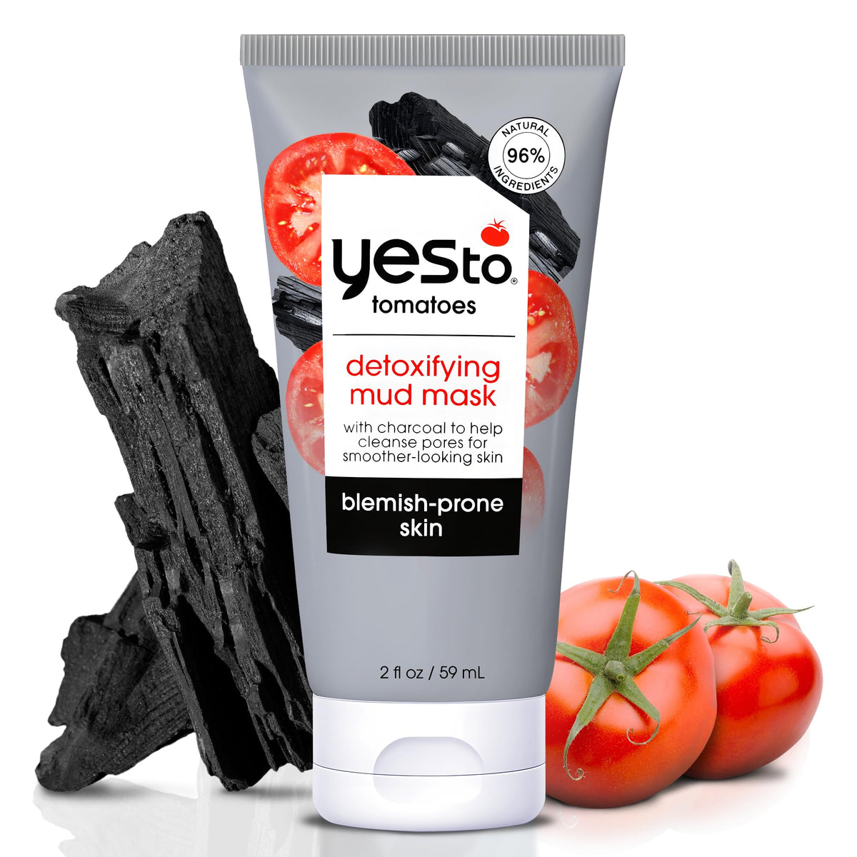 Yes To Tomatoes front tube view showing branding and clear benefits