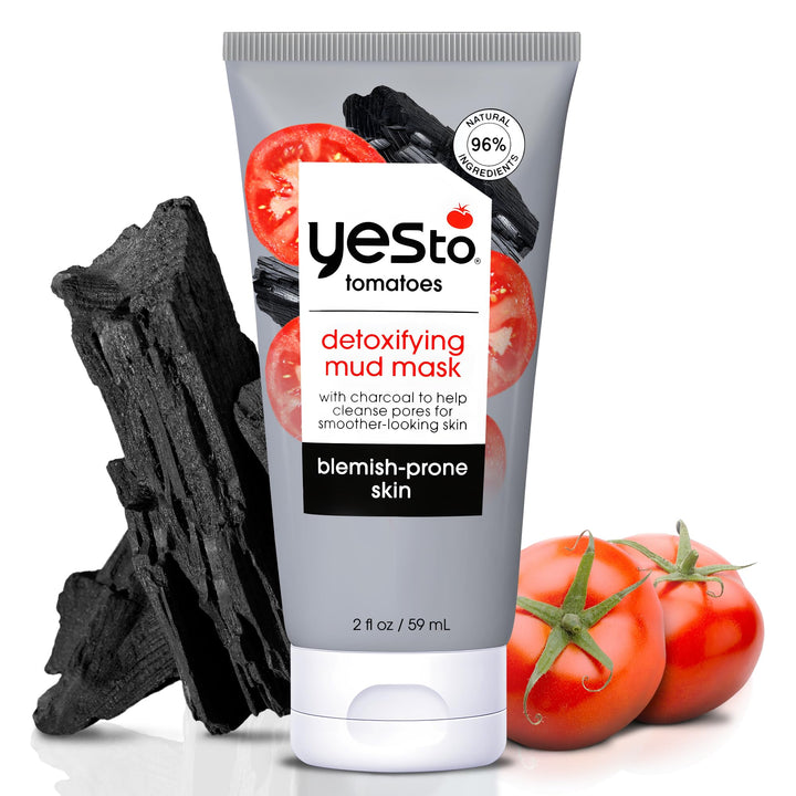 Yes To Tomatoes front tube view showing branding and clear benefits