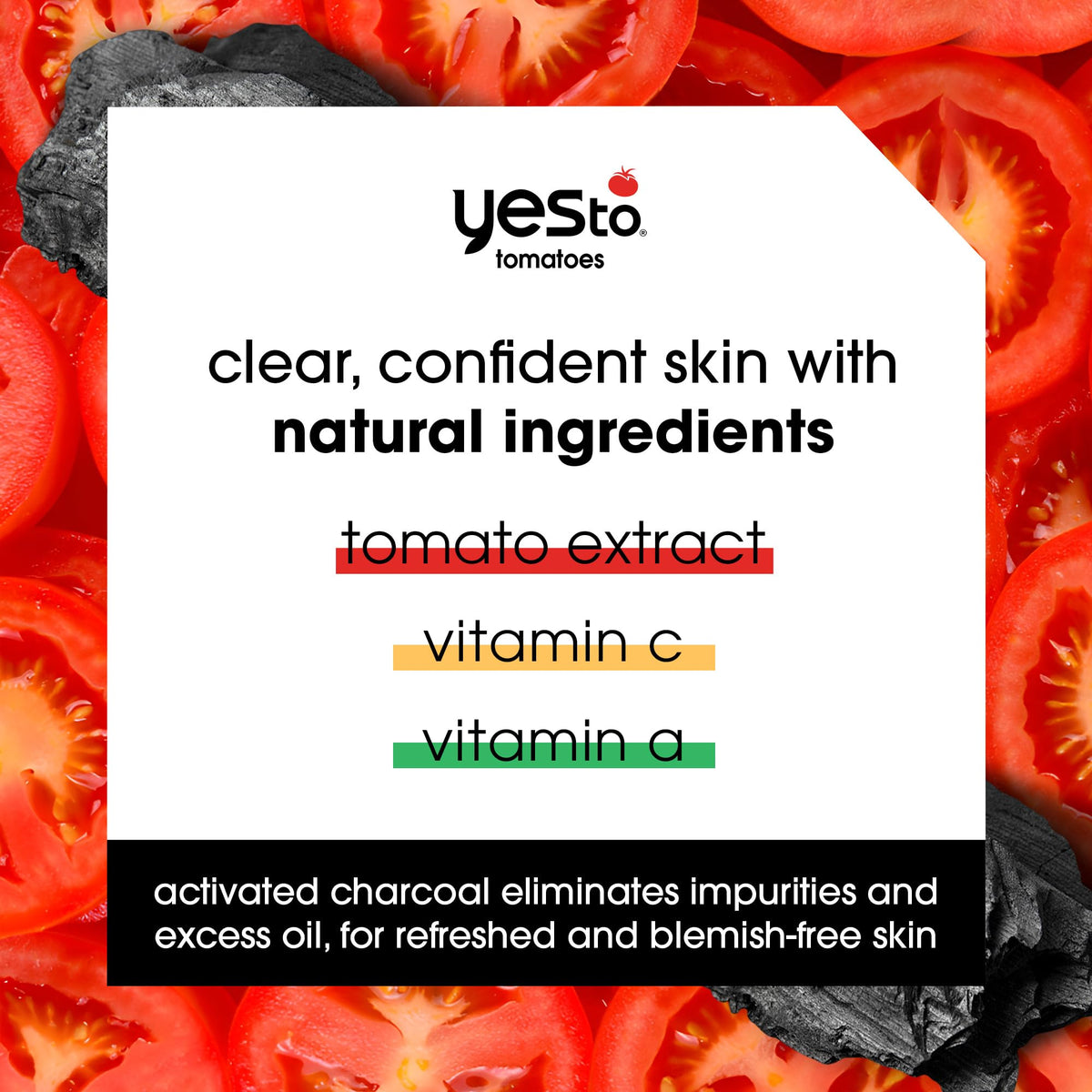 Yes To Tomatoes mask texture close-up showcasing smooth charcoal cream