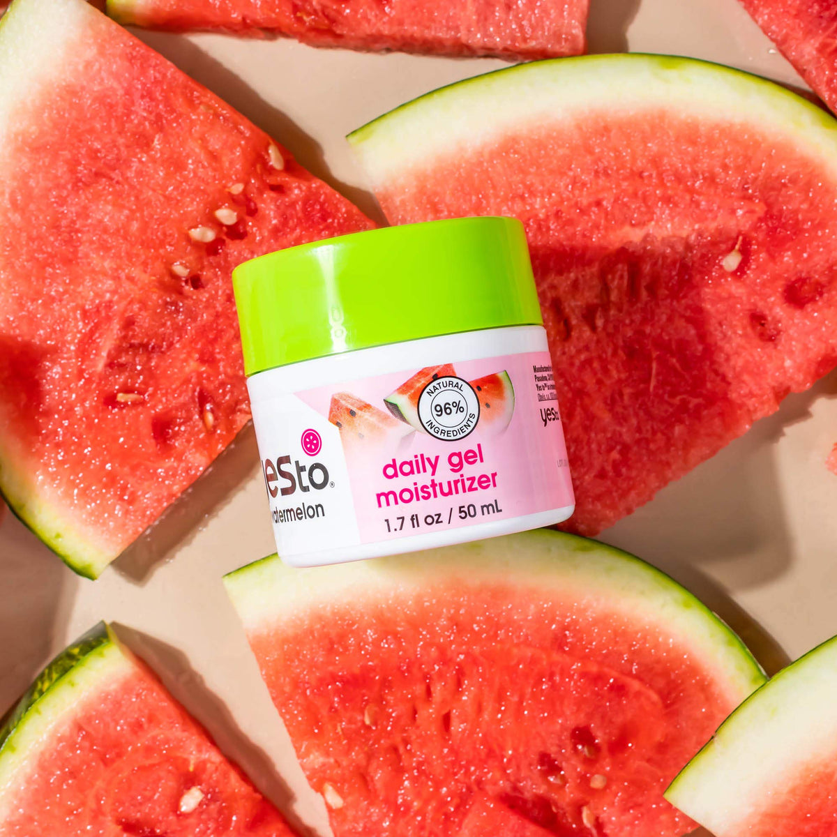 Yes To ingredient bowl with watermelon slices, illustrating natural lycopene source