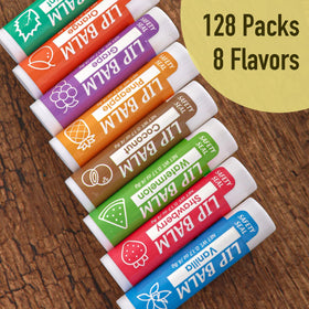 YesBes top-down view of eight flavored lip balms highlighting flavor variety