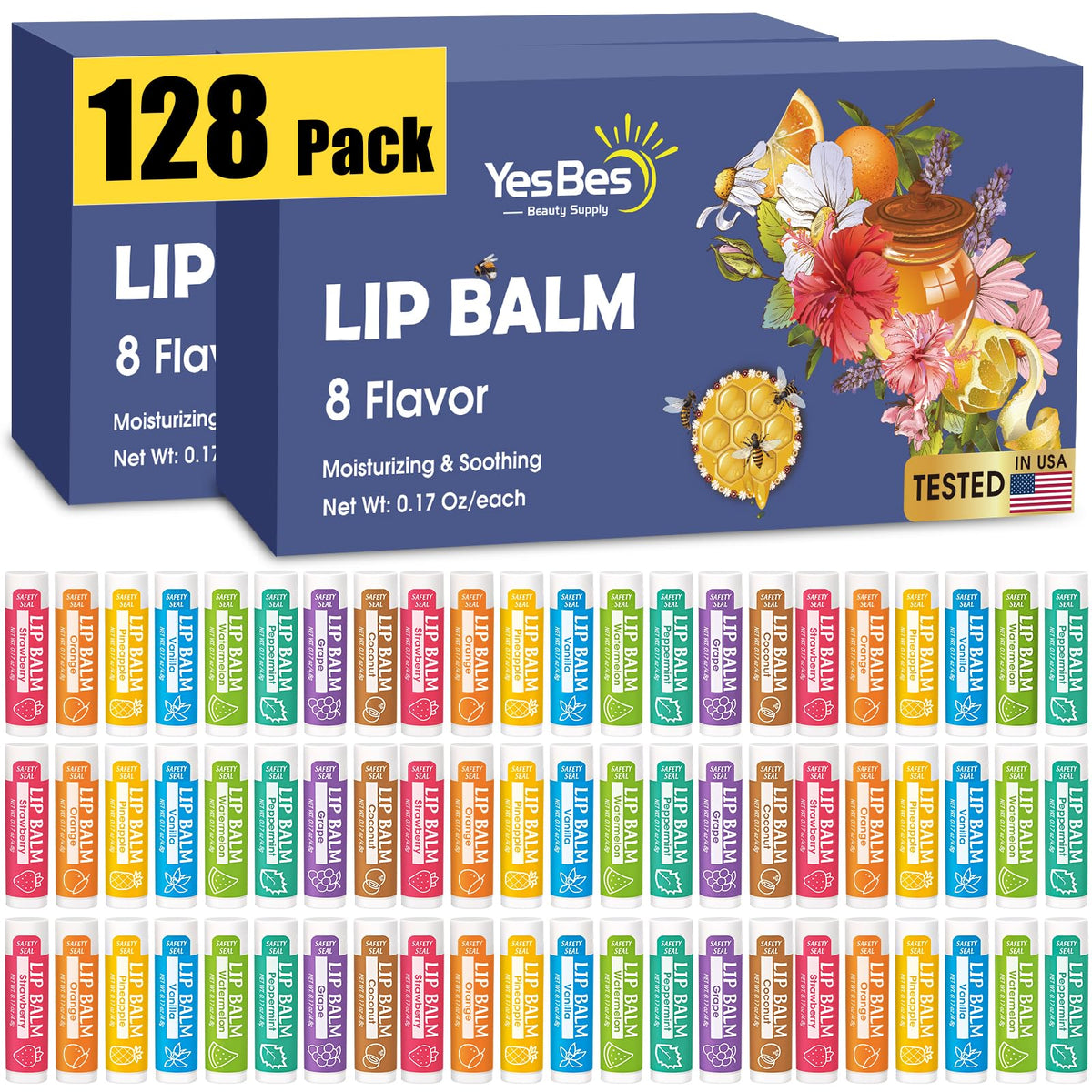 YesBes front packaging showing full 128-pack and variety benefits