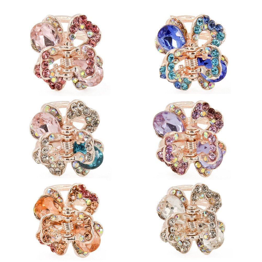 Yeshan front view butterfly clip showing decorative rhinestones and neat hold