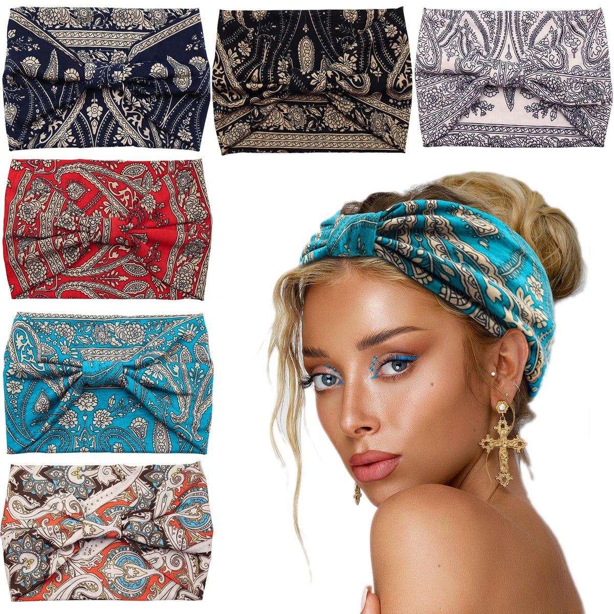 Yeshan front view of six-pack headbands showing variety and easy outfit matching
