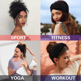 Yeshan headband in use during yoga, secure fit keeps hair back