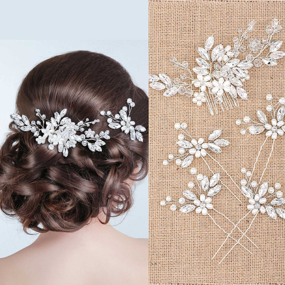 Yeshone front view of comb and four pins showing elegant silver finish and styling benefit