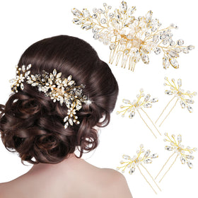 Yeshone front view of gold comb and four pins showing elegant set benefits