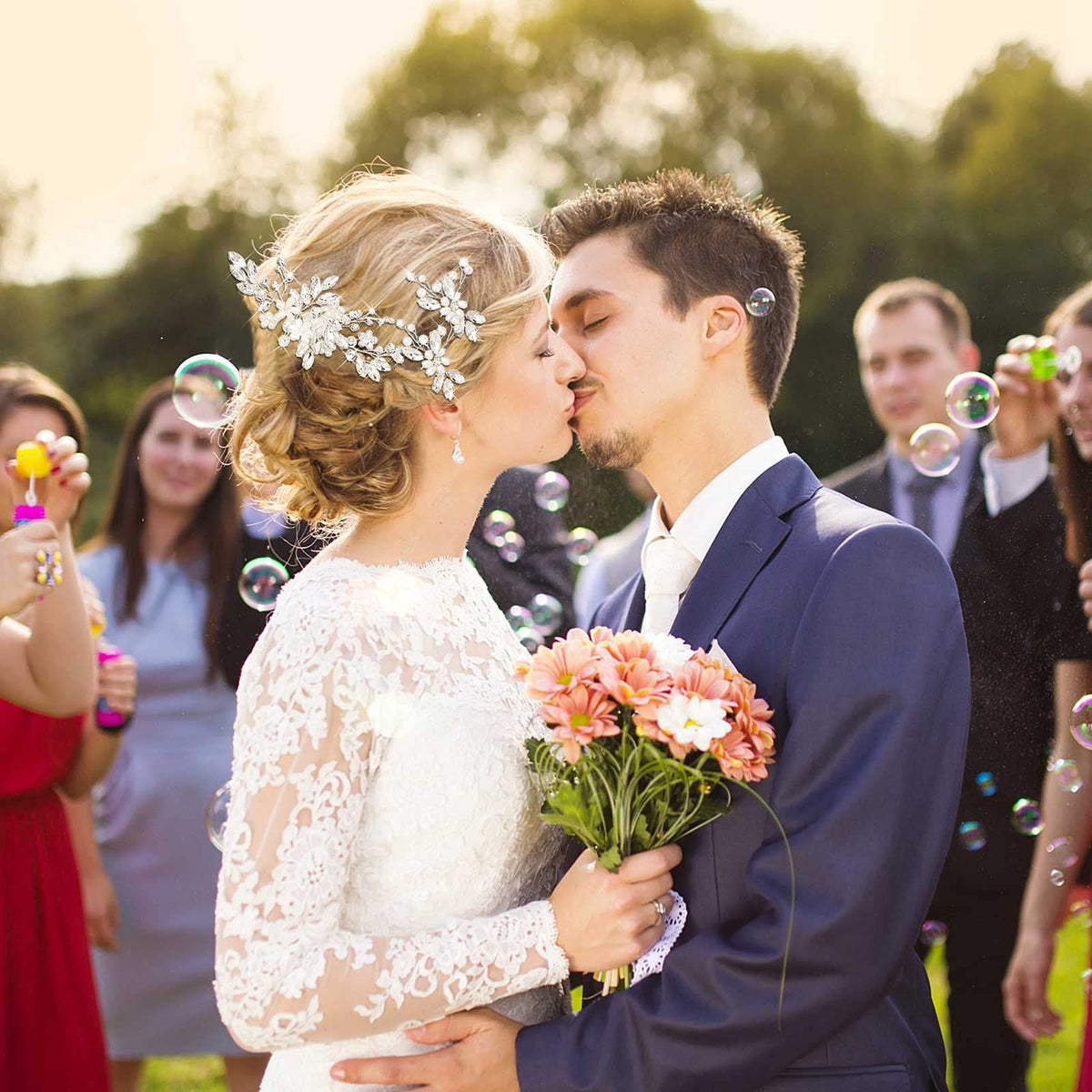 Yeshone lifestyle shot on bride highlighting necklace coordination and photo-ready shine