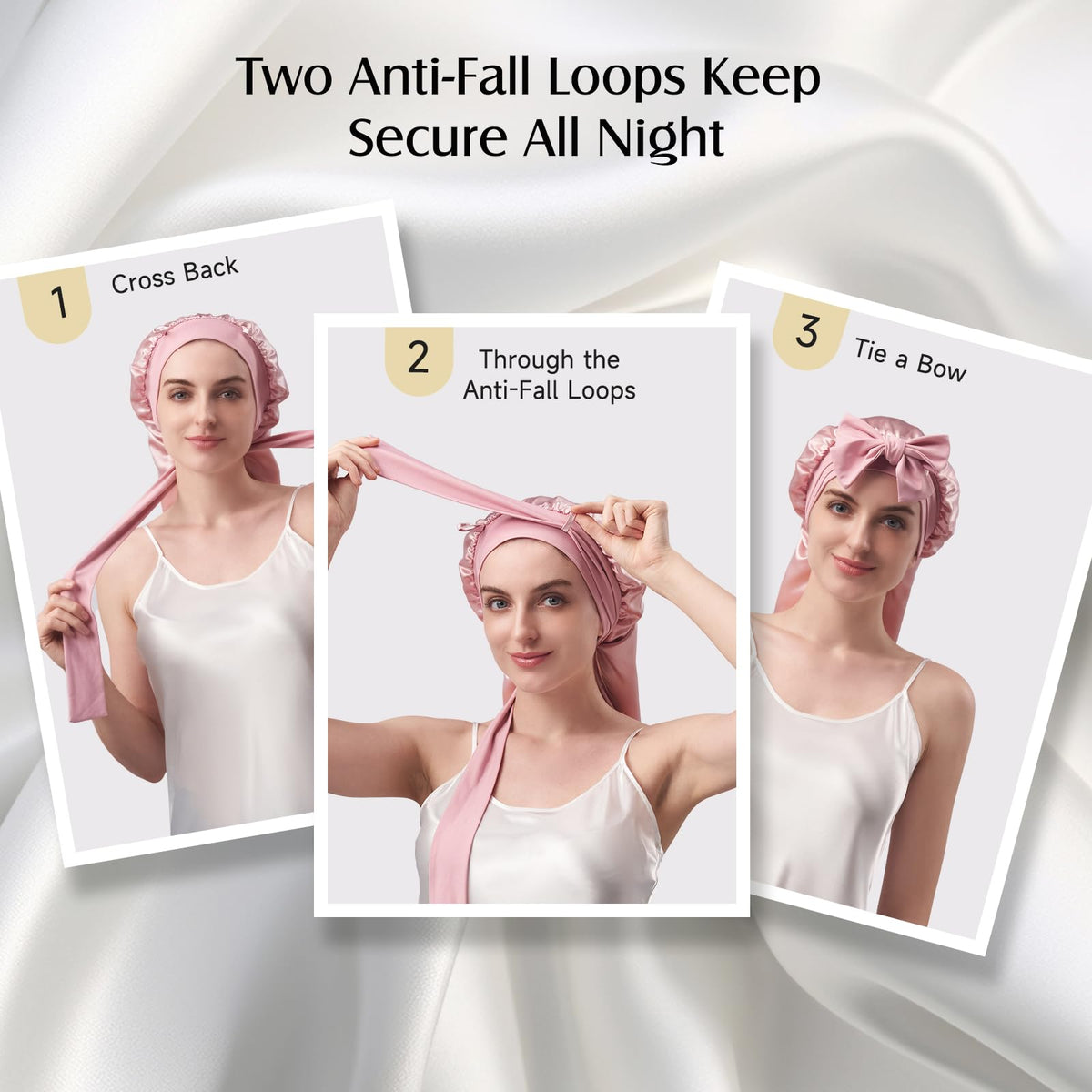 YFONG neatly folded bonnet with care label, easy storage and gentle-care guidance