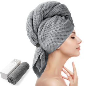 YFONG front view of dark gray towel wrap showing size and shape for fast drying