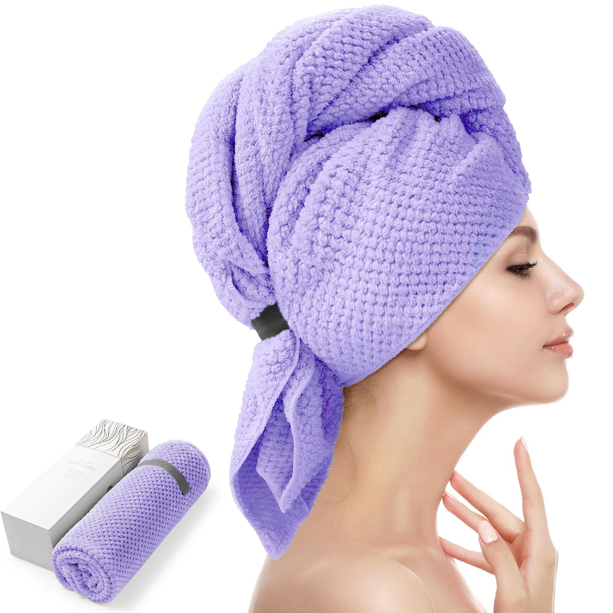 YFONG front view of purple hair towel showing full 30x40 size benefit