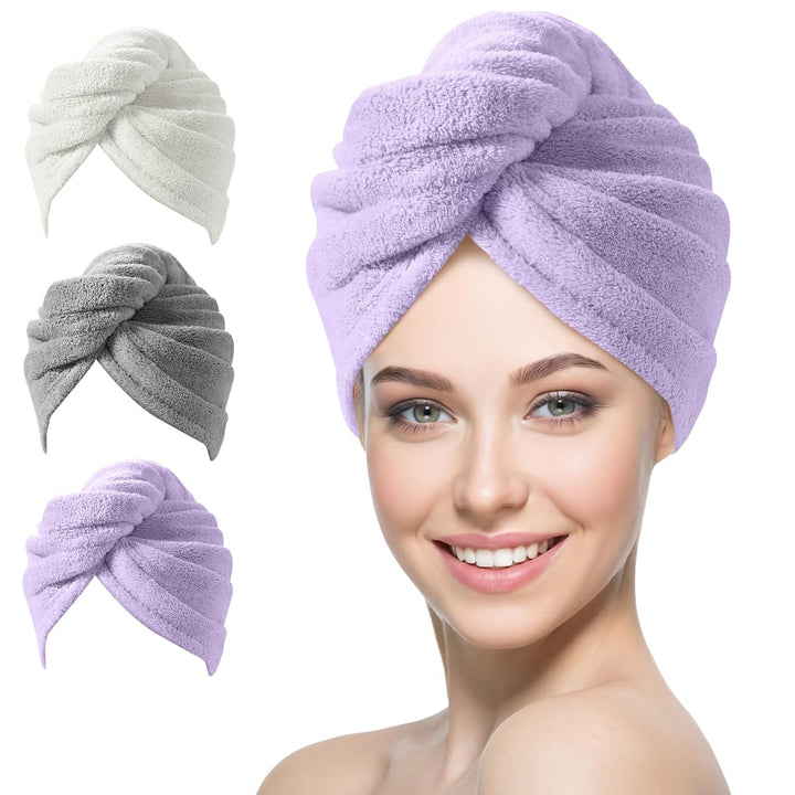 YFONG front view of purple towel wrap showing full coverage and comfort