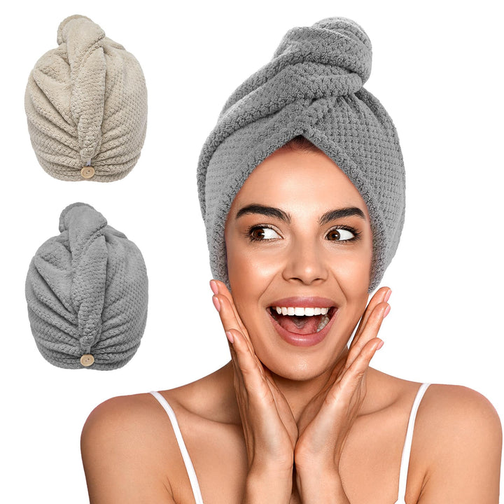 YFONG front view of two-pack hair towels ready to use and save time