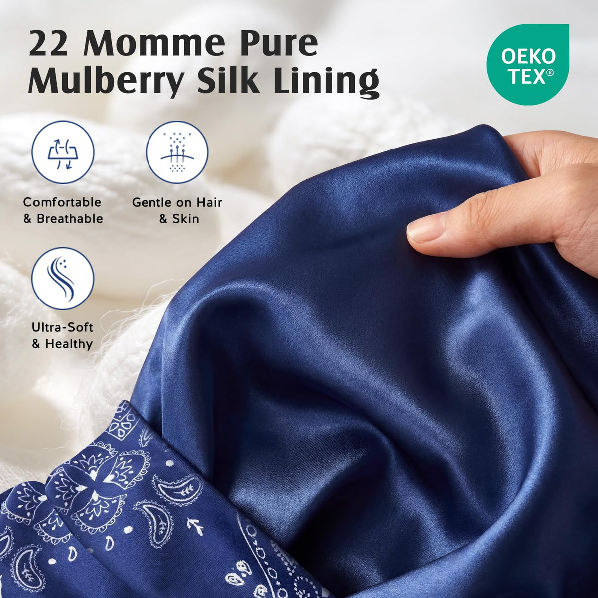 YFONG close-up of 22 momme mulberry silk lining reducing friction