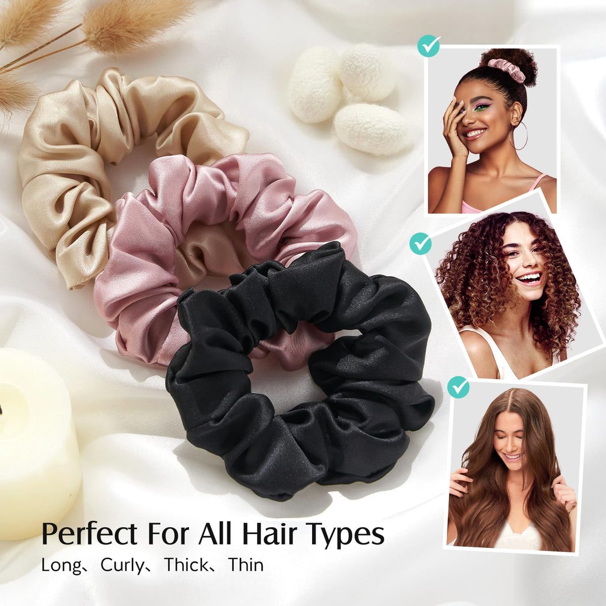 YFONG scrunchie next to coin showing scale and lightweight convenience benefit