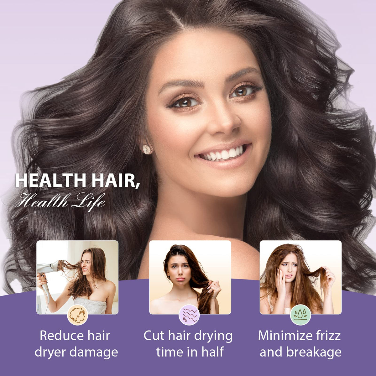 YFONG on model with long hair demonstrating generous coverage