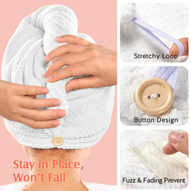 YFONG towel wrapped on wet hair demonstrating hands-free drying convenience