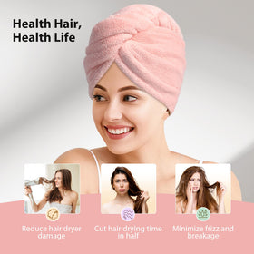 YFONG woman wrapping wet hair in bathroom for quick drying and hands-free convenience benefit