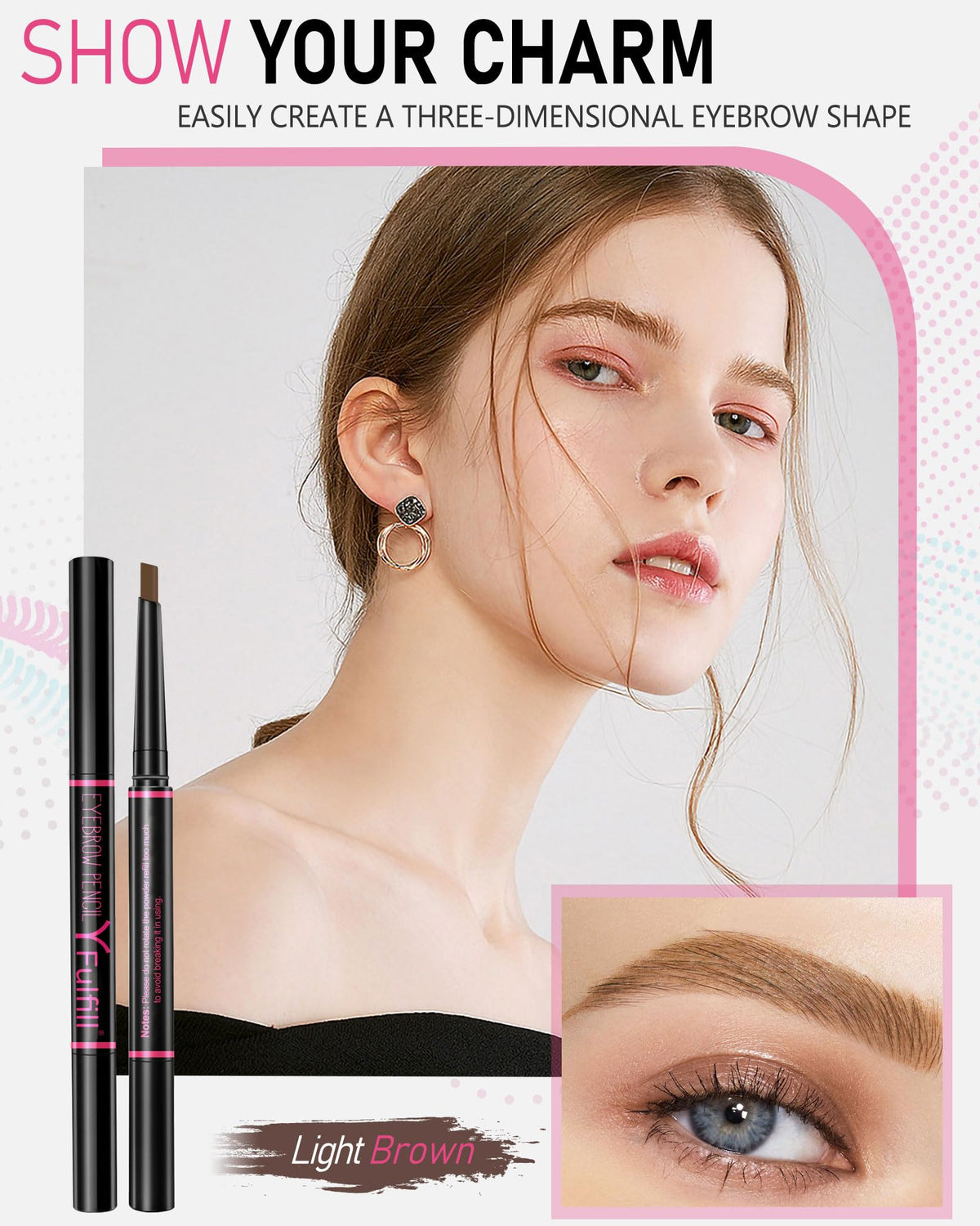 YFulfill dual-ended view with spoolie and flat tip demonstrating blending and shaping