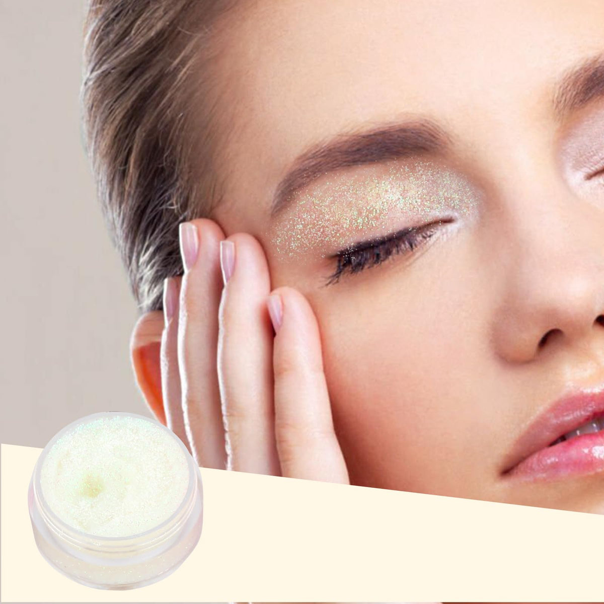 YGQQOY applied on cheekbone, demonstrates brand shimmer for highlight